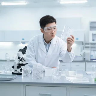 Materials science lab reviewing quartz samples