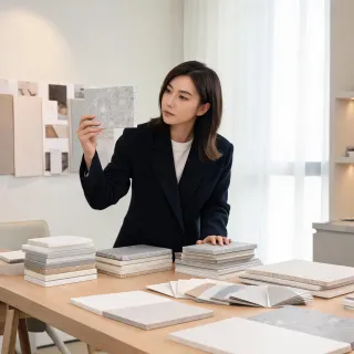 Design studio reviewing color boards