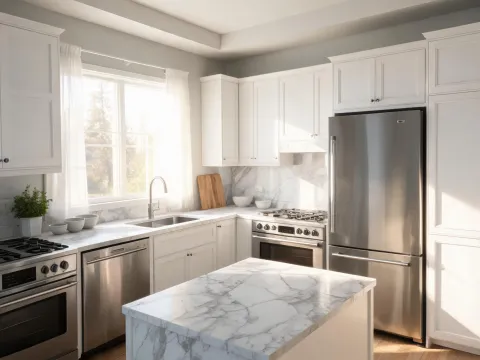 Residential kitchen with quartz countertops