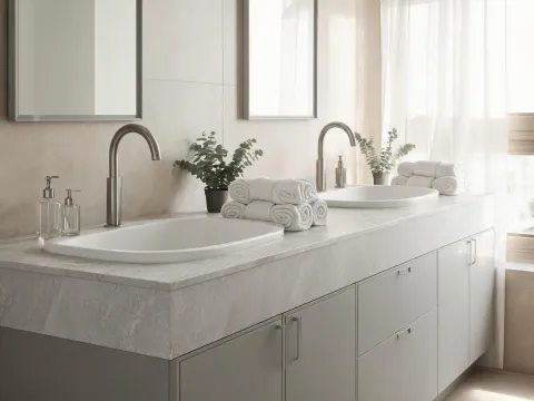Spa bathroom vanity with quartz top